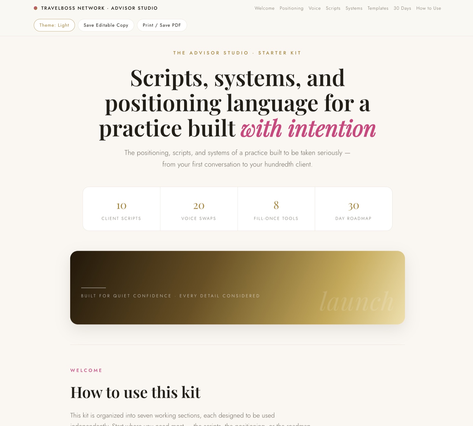 Advisor Starter Kit open in browser, light mode